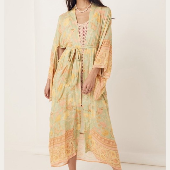 Lena Vie Butterfly Gardens Viscose + Cotton Kimono In Soft Petal Print, Sash Tie - Picture 9 of 15